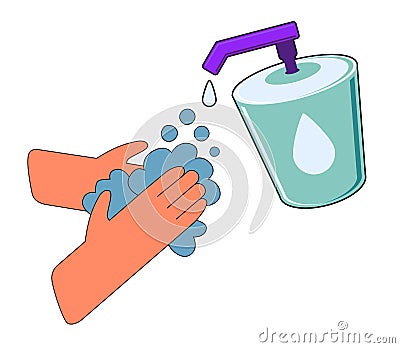 Hand sanitized. Vector illustration of using alcohol gel to clean hands to prevent germs and viruses Vector Illustration